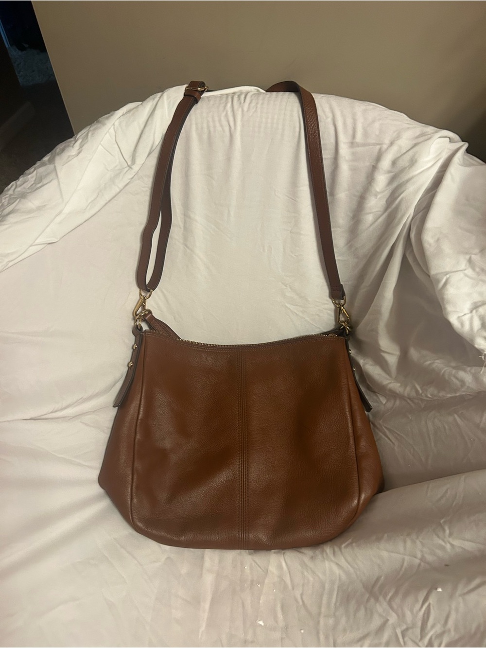 Fossil Brown Pebbled Leather Hobo Crossbody